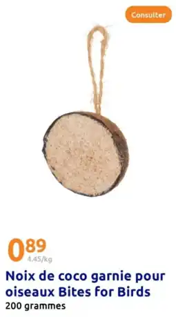 Action Noix de coco garnie pour oiseaux Bites for Birds offre