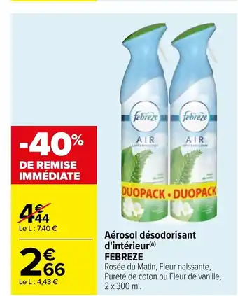 Carrefour Aérosol Désodorisant D' Intérieur Febreze offre