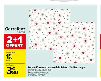 Carrefour Lot De 50 Serviettes Fantaisie Eclats D'Etoiles Rouges offre