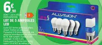 E.Leclerc ALLVISION® Lot de 5 ampoules led offre