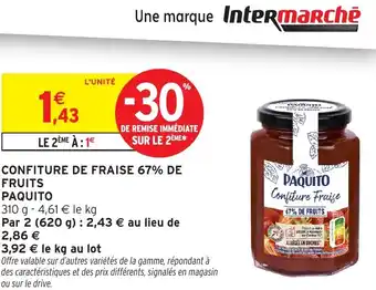 Intermarché PAQUITO Confiture de fraise 67% de fruits offre