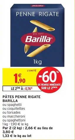 Intermarché BARILLA Pâtes penne rigate offre