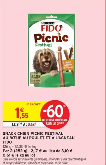 Intermarché PURINA® Snack chien picnic festival au bœuf au poulet et à l'agneau fido offre