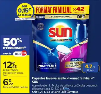 Carrefour Market SUN Capsules lave-vaisselle «Format familial>> offre