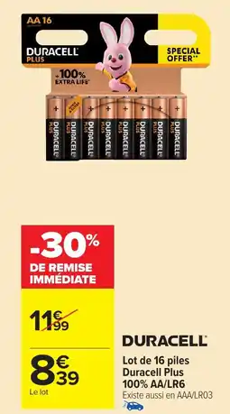 Carrefour Market DURACELL Lot de 16 piles Duracell Plus 100% AA/LR6 offre