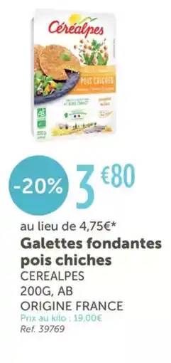 L'Eau Vive CEREALPES Galettes fondantes pois chiches offre