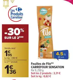 Carrefour CARREFOUR SENSATION Feuilles de Filo offre