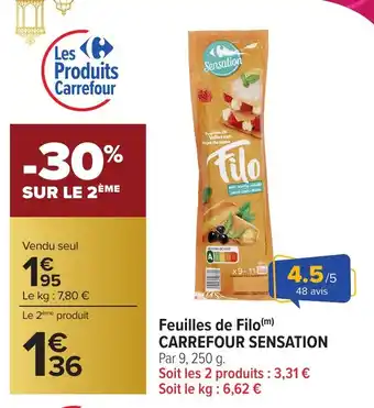 Carrefour CARREFOUR SENSATION Feuilles de Filo offre