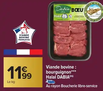 Carrefour DABIA Viande bovine : bourguignon Halal offre