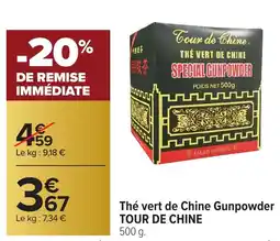 Carrefour TOUR DE CHINE Thé vert de Chine Gunpowder offre