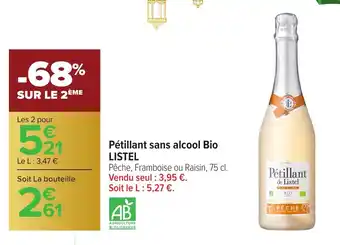 Carrefour LISTEL Pétillant sans alcool Bio offre