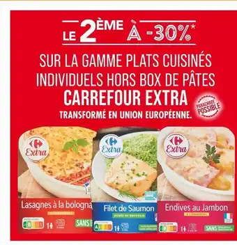 Match Carrefour Extra Lasagnes à la bolognaise, Filet de Saumon, Endives au Jambon offre