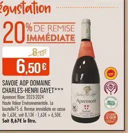 Match DOMAINE CHARLES-HENRI GAYET Savoie aop offre