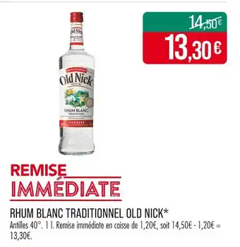 Match OLD NICK Rhum blanc traditionnel old nick offre