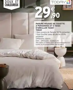 Intermarché TODAY Parure housse de couette 2 personnes et 2 taies d'oreiller teddy offre