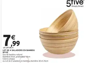 Intermarché 5FIVE Lot de 4 saladiers en bambou offre