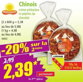 Norma Chinois crème pâtissière et pépites de chocolat offre