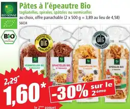 Norma Pâtes à l'épeautre Bio tagliatelles, spirales, spätzles ou vermicelles offre