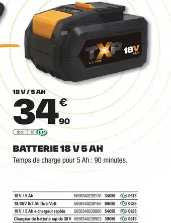 Brico Dépôt TPX Batterie 18 v 5 ah offre