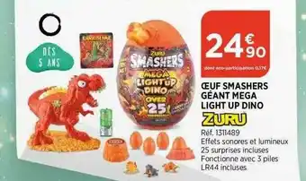 œuf Smashers Géant Méga Light Up Dino Zuru