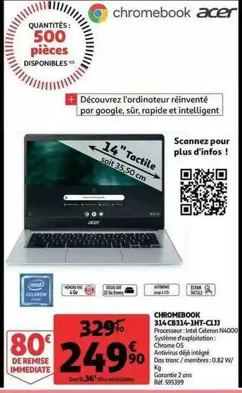 Auchan Chromebook 314 Cb314-1ht-c1jj Acer offre