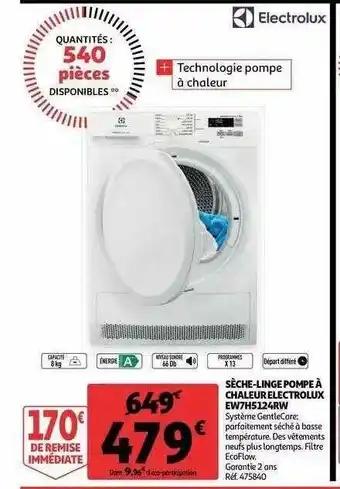 Auchan Sèche-linge Pompe à Chaleur électrolux offre