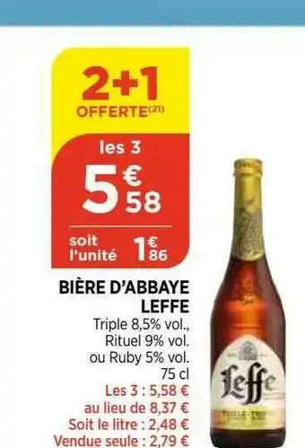 Bi1 Bière D'abbaye Leffe 2+1 Offerte offre