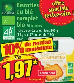 Norma Biscottes au blé complet bio 36 tranches offre