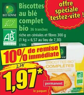 Norma Biscottes au blé complet bio 36 tranches offre