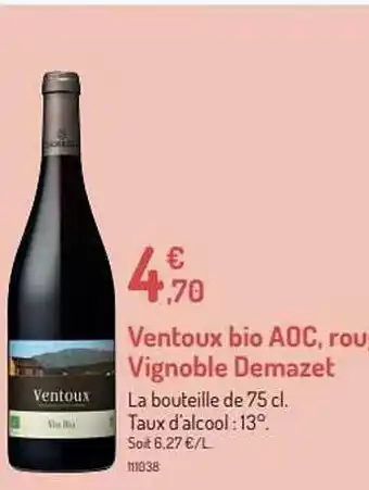 Botanic Ventoux Bio Aoc, Rouge Vignoble Demazet offre