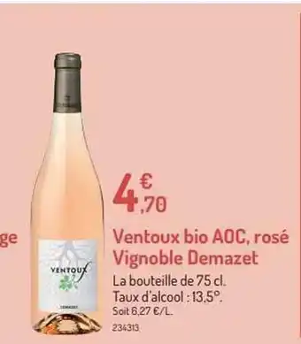 Ventoux Bio Aoc, Rosé Vignoble Demazet