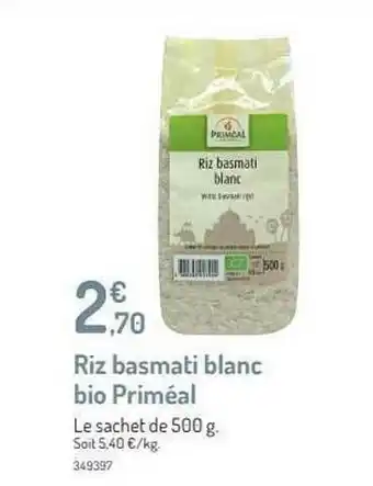 Botanic Riz Basmati Blanc Bio Priméal offre