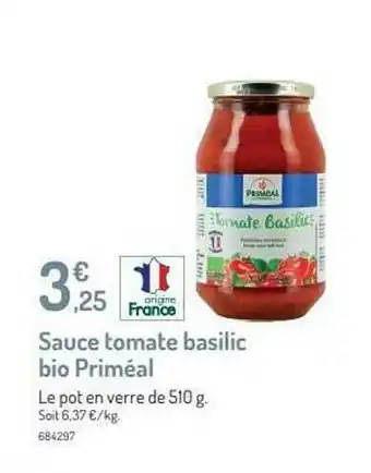 Botanic Sauce Tomate Basilic Bio Priméal offre