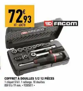 Brico Cash Coffret à Douilles 1 2 12 Pièces Facom offre