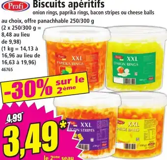 Norma Profi Biscuits apéritifs onion rings, paprika rings, bacon stripes ou cheese balls offre