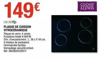 Brico Dépôt Plaque De Cuisson Vitrocéramique Cooke&lewis offre