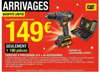 Brico Dépôt Perceuse à Percussion 18 V + 45 Accessoires Cat offre