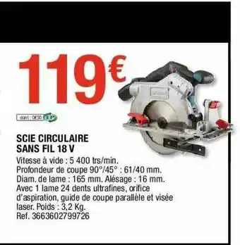 Brico Dépôt Scie Circulaire Sans Fil 18v offre