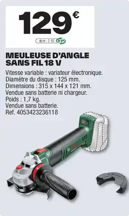 Brico Dépôt Meuleuse d'angle sans fil 18V offre