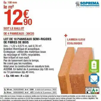 Brico Dépôt Lot De 10 Panneaux Semi-rigides De Fibres De Bois Soprema offre