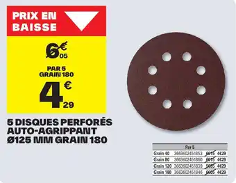 Brico Dépôt 5 disques perforés auto-agrippant Ø125 mm grain 180 offre