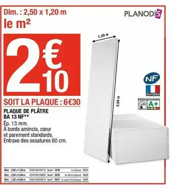 Brico Dépôt Plaque De Plâtre Ba 13 Nf Planodis offre