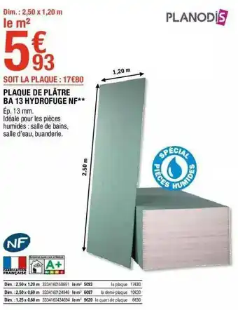 Brico Dépôt Plaque De Plâtre Ba 13 Hydrofuge Nf Planodis offre
