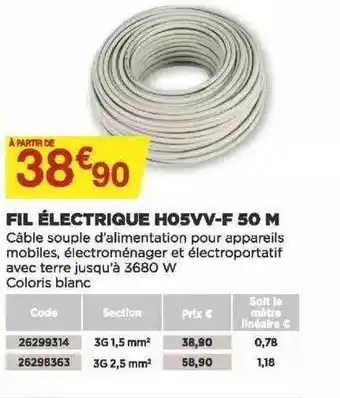 Bricomarché Fil électrique Ho5vv-f 50 M offre