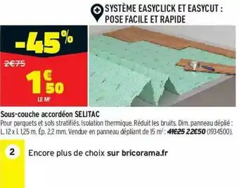Bricorama Sous-couche Accordéon Selitac offre