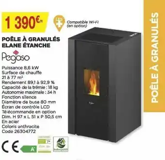 Bricomarché Poêle à Granulés Elane étanche Pegaso offre