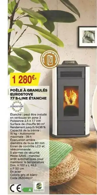 Bricomarché Poêle à Granulés Eurostove 77 S-line étanche offre