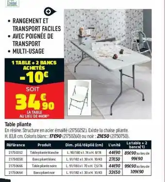 Bricorama Table Pliante offre