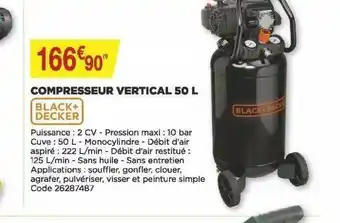 Bricomarché Compresseur Vertical 50 L Black + Decker offre