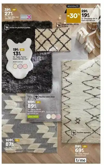 BUT Tapis Silky Noir 160 X 230 Cm, Descente De Lit Gaia 60 X 90 Cm, Tapis Jacob Fausse Fourrure Gris 150 X 200 Cm, Tapis Oural 16 offre